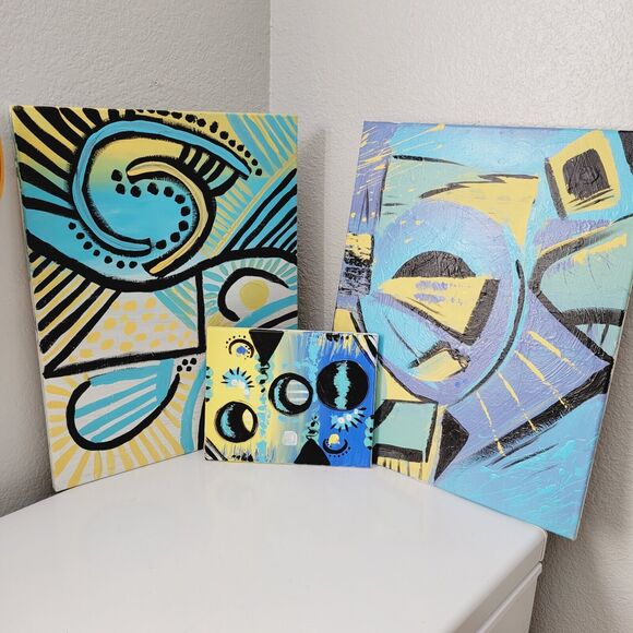 Original Painting Canvas Abstract art Design Floating Atmosphere Set of 3 Modern - Picture 2 of 15